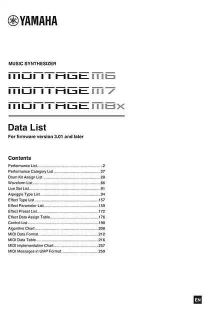 yamaha雅马哈MONTAGE M6_MONTAGE M7_MONTAGE M8x Data List